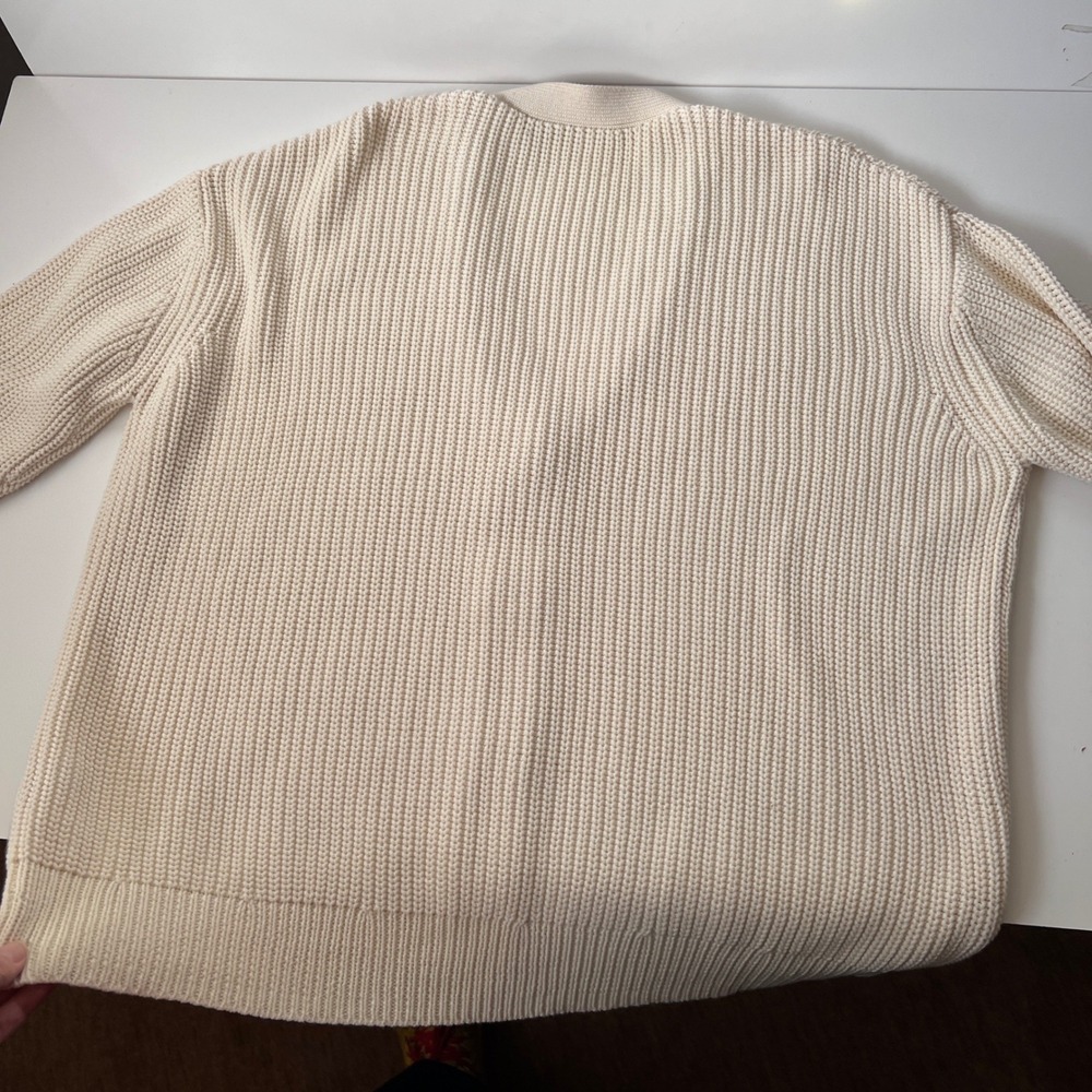 Jenni Kayne Cocoon Cardigan Cream Organic Cotton Ribbed Knit Sweater Size Small - Picture 9 of 9